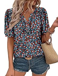 KISSMODA Women's Tunic Tops Casual V Neck Short