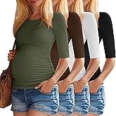 Sweetyweee 4 Pack Women's Maternity Shirts, Half Sleeve Side Ruched Tops Crew Neck Summer Casual Pregnancy Clothes