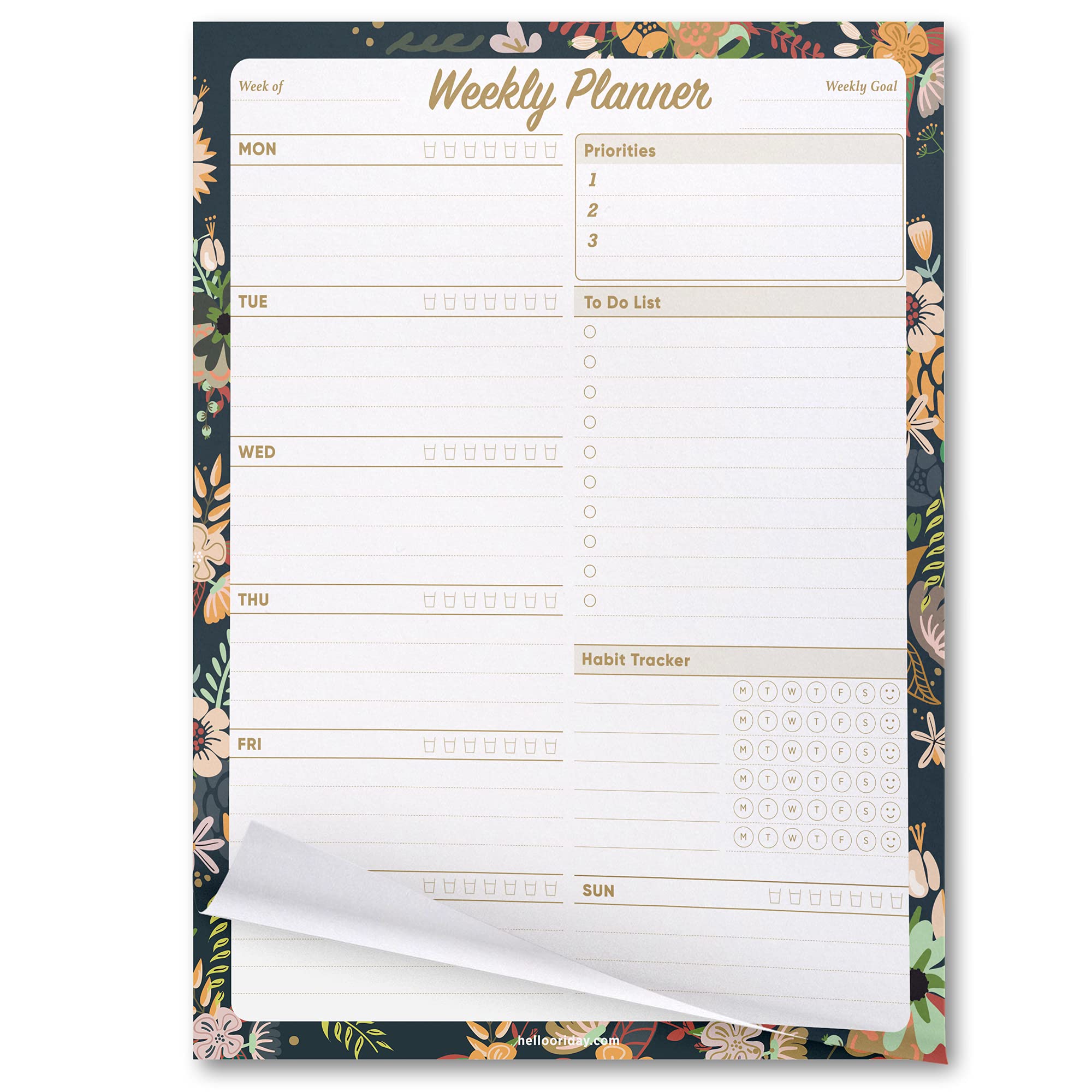 Oriday Weekly Planners Premium Task Organizer Pad - 52 Sheets - Undated Planning System with Priorities, to-do List, Memo - Flower Pattern, 20cm X 25.5cm