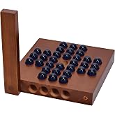 WE Games Marble Solitaire Game Travel Size - 5 inch Square Wooden Board Game with 33 Blue Glass Marbles, Magnetic Closure for Storage, Classic Solitaire Game, Travel Game for Adults