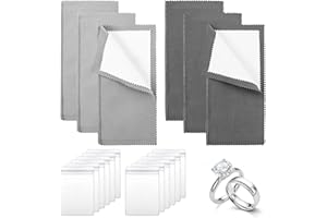 BIGMETA 6Pcs Silver Polishing Cloth - Double Sided Jewelry Polishing Cleaner Cloth for Sterling Silver Gold Platinum Diamond, Necklaces Rings Bracelets Watch Coin, 12 Sealed Storage Bag Anti-Oxidation
