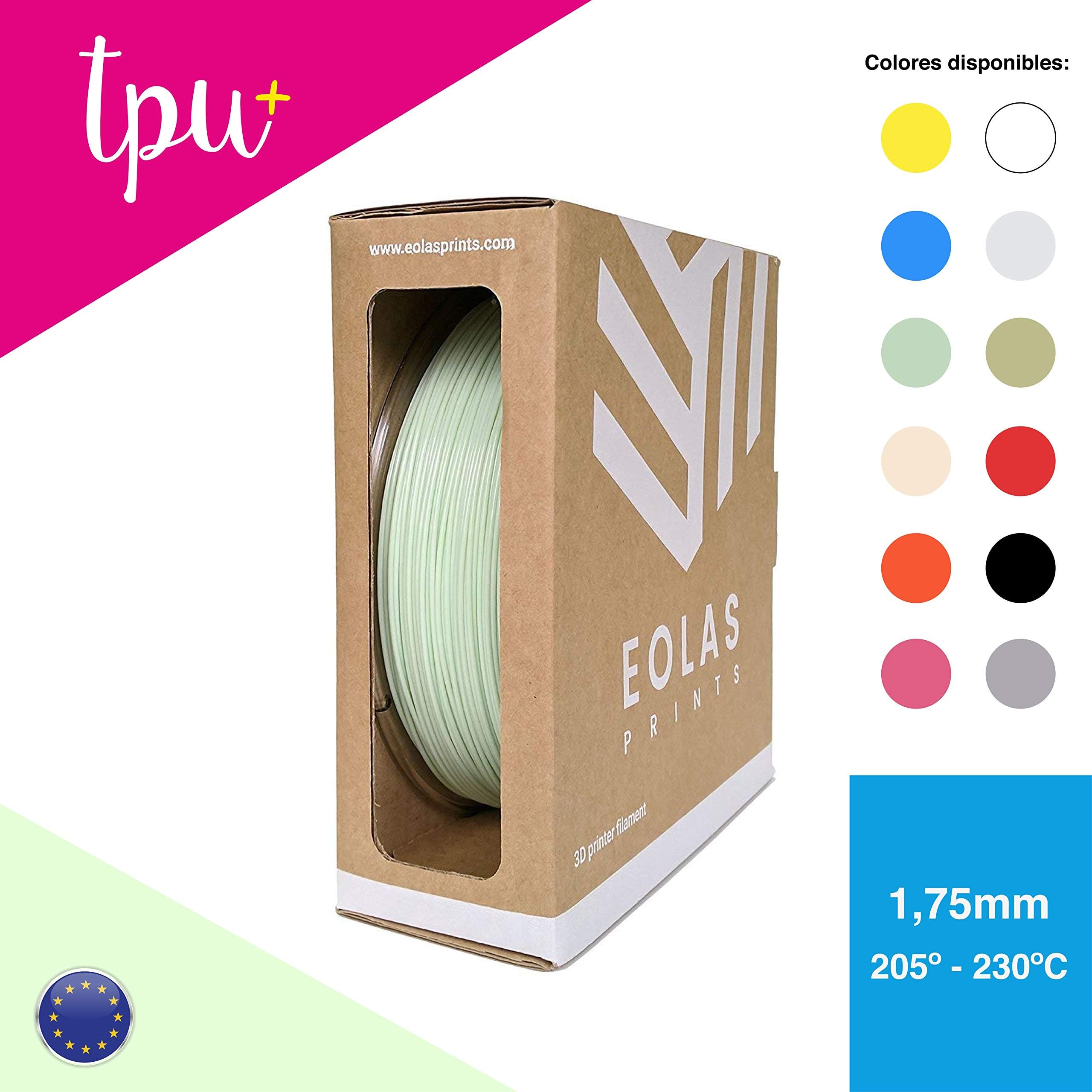 EOLAS PRINTS Premium Flexible TPU 3D Printer Filament Food and Toy Safe, Green Mint Color RAL 6019, 1.75 mm, Dimensional Accuracy +/- 0.05 mm, 1 kg (2.2 lb) ABS Spool with Resealable Bag