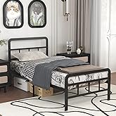 Cieemine Twin Bed Frames with Headboard and Footboard 14 Inch, Twin Platform Bed Frame with Strong Metal Slats Support, Under-Bed Storage, Noise Free, Easy Assembly, Black