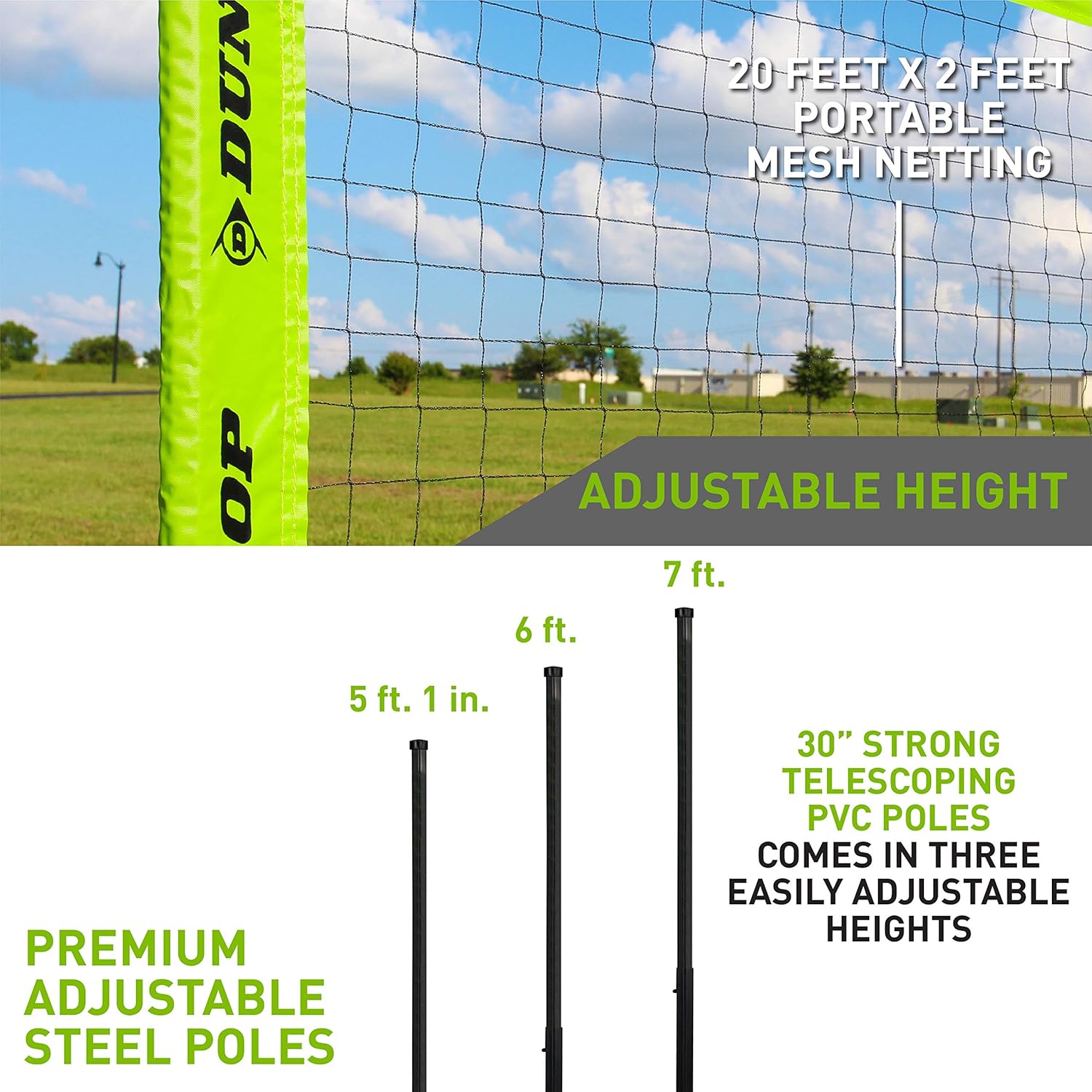 DUNLOP Outdoor Volleyball Badminton Lawn Game: 11-Piece Outdoor Backyard Party Set with Carrying Case, Black/Green : Sports & Outdoors