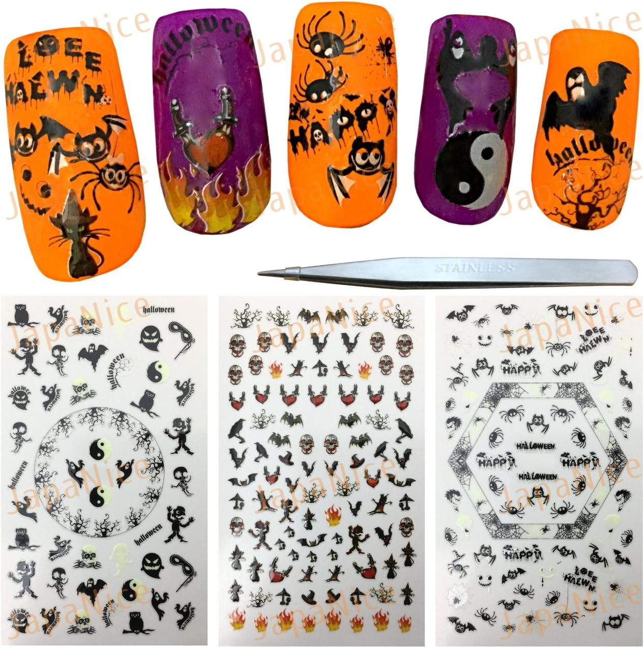 ジャパナイス Japanice ネイルシール ハロウィン 蓄光シール ピンセット 付属 Ep687 ３枚セット ハロウィンd ジャパナイス シール ステッカー 通販 Amazon