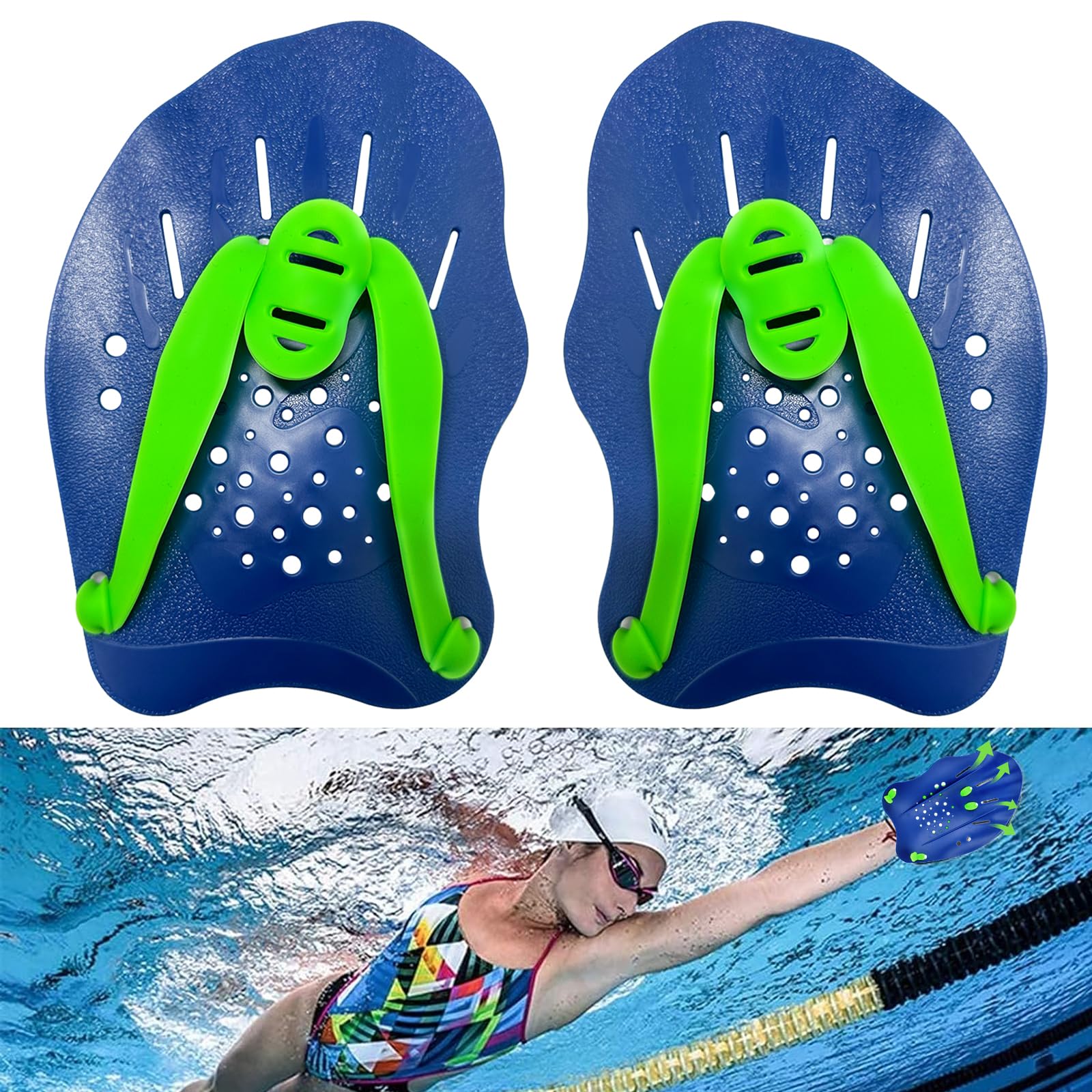 1 Pair Swim Paddles,Hand Paddles for Swimming,Swimming Training Paddle Hand,Adult Unisex Technical Paddle,Swim Pool Exercise Equipment Accessories with Adjustable Straps for Strength,Technique & Power
