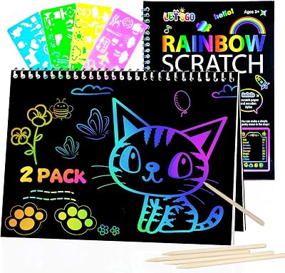 OSLINE Scratch Art Notebook Set for Kids 3-10 Art Craft Toys 2 Books 5 Styluses