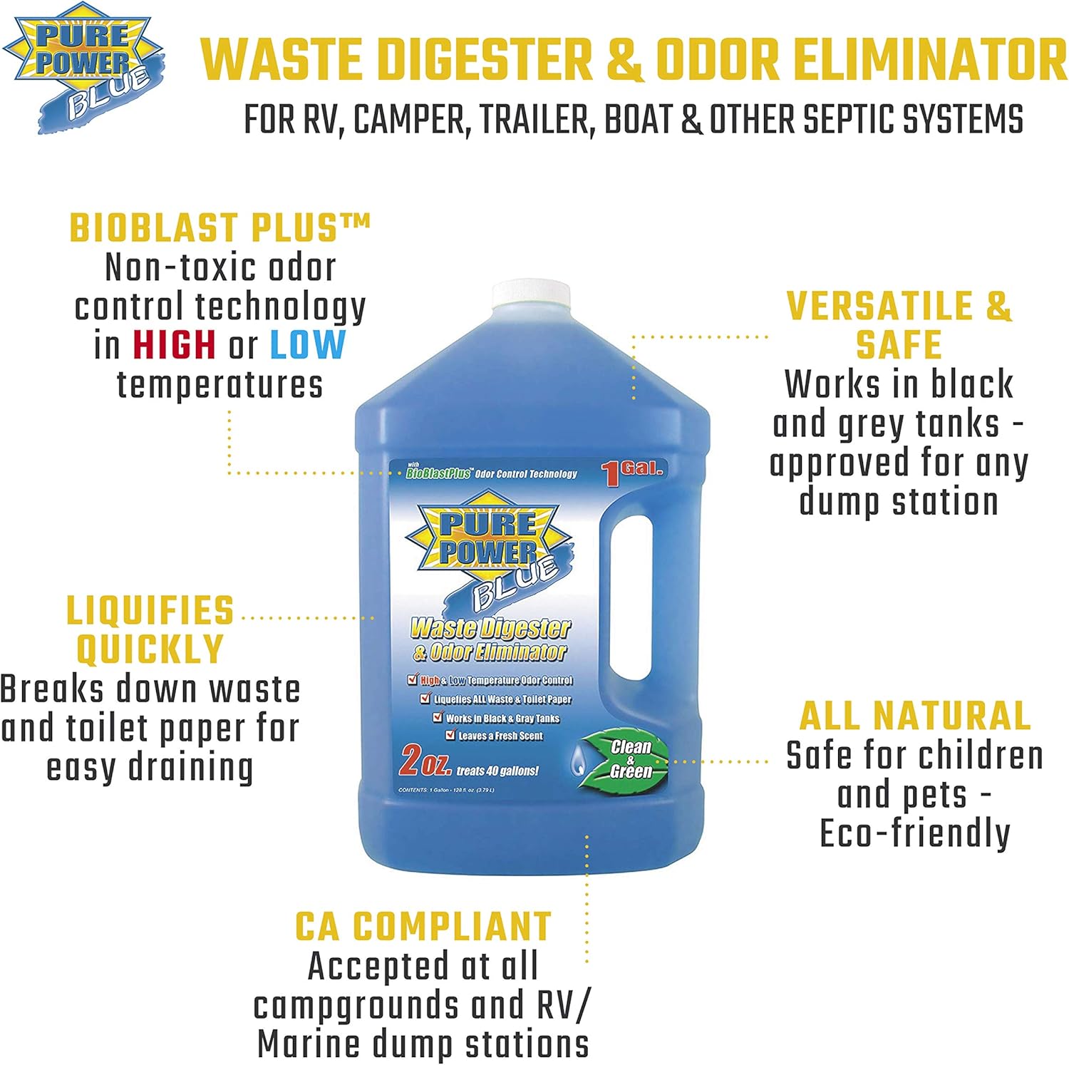 Valterra - V23128 Pure Power Blue Waste Digester and Odor Eliminator - 128-Ounce Bottle: Automotive