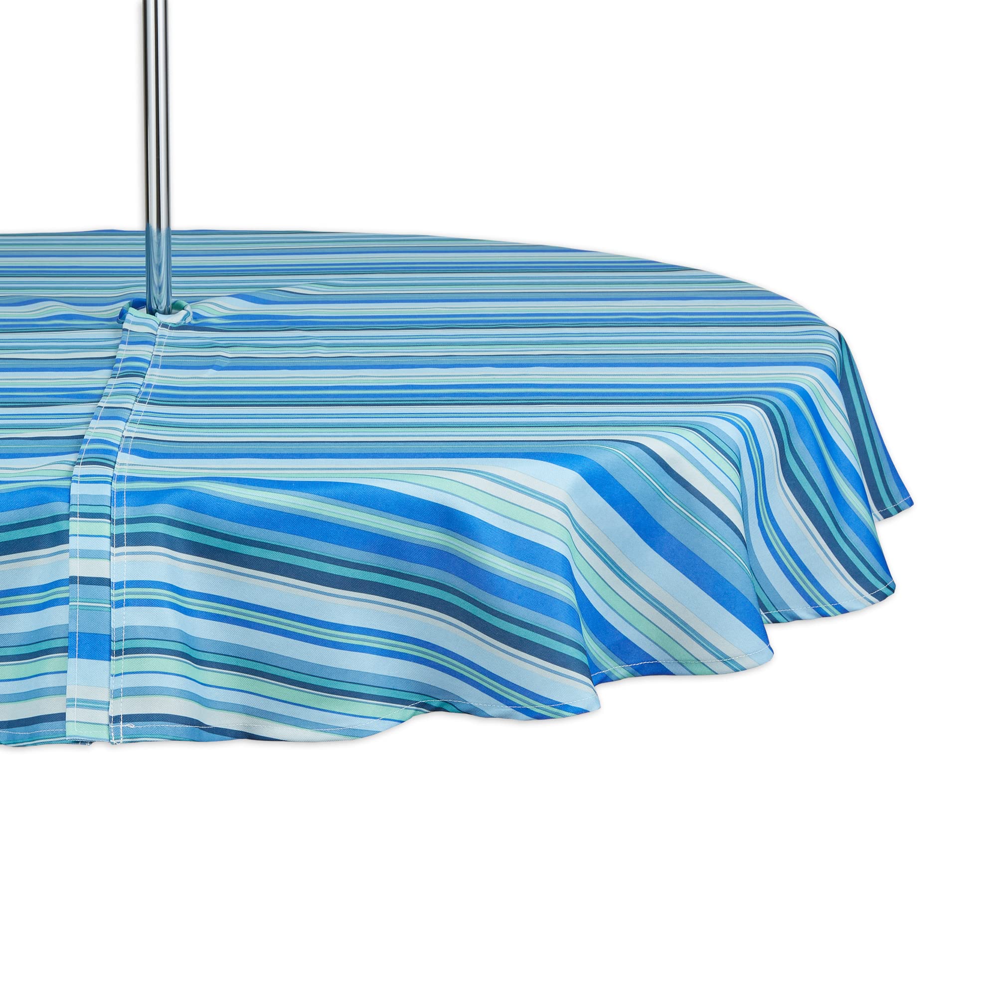 DII Indoor/Outdoor Tabletop Collection, Flannel Backed, Stripe, 60" Round w/Zipper, Blue Ocean