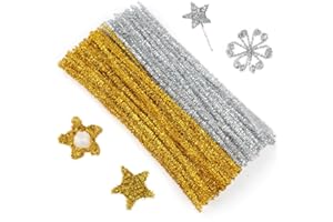 Ainiv 200PCS Pipe Cleaners for Craft, 30cm Glitter Gold and Silver Crafting Pipe Cleaners, Fuzzy Sticks Craft Supplies, Chenille Stems for DIY, Arts & Crafts for Creative Handmade DIY Decorations
