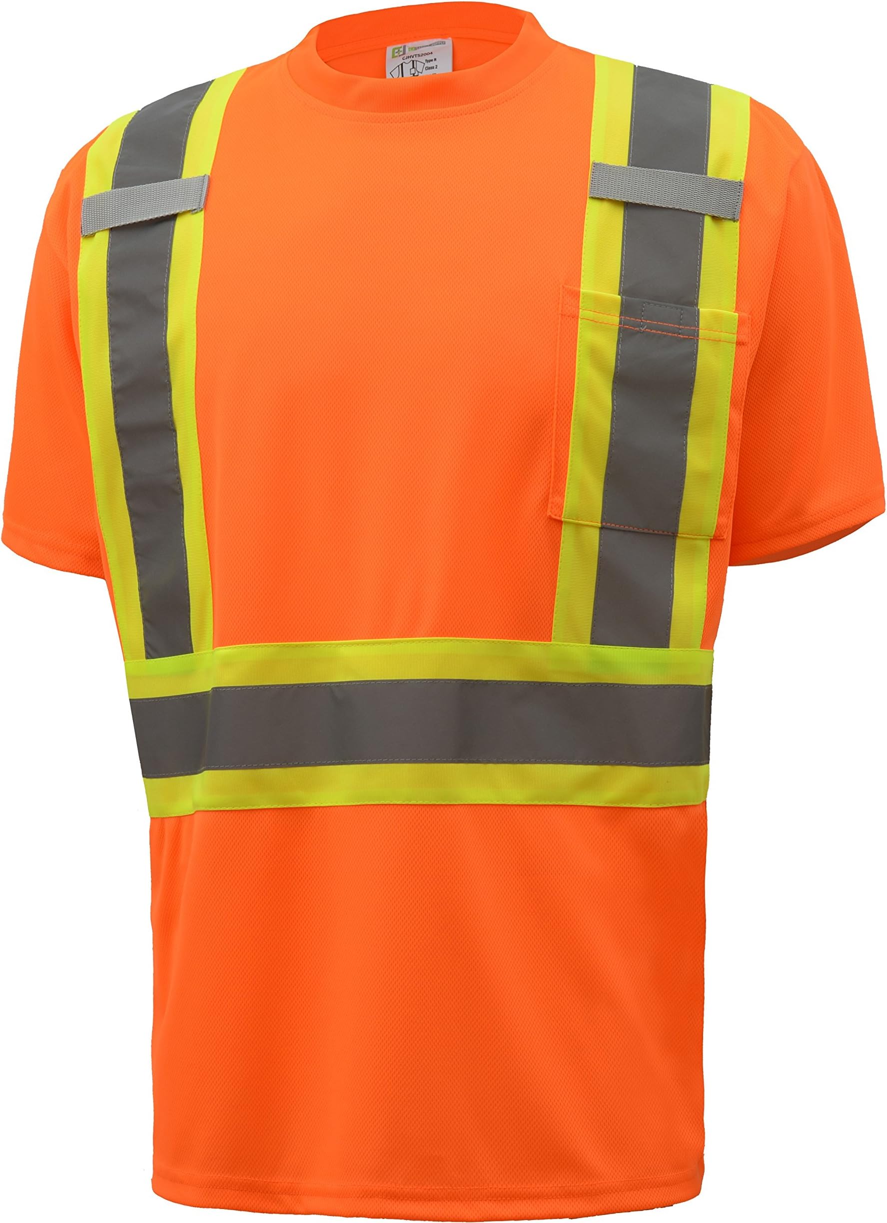 CJ Safety CJHVTS2004 ANSI Class 2 Two-tone High Vis Short Sleeve Safety Shirt Moisture Wicking Mesh (5XL, Orange)