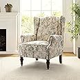 HULALA HOME Wingback Accent Chair with Floral Pattern Design, Traditional Fabric Armchair with Nailhead Trim and Retro Wooden Legs, Bird