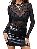 Zeagoo Floral Mesh Long Sleeve Top See Through