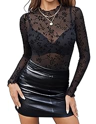 Zeagoo Ladies Mesh Sheer See Through Mock Neck Top