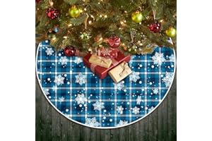 COWDIY Christmas Tree Skirt 48 inches Blue Buffalo Plaid Xmas Tree Skirt with White Snowflake for Merry Christmas Xmas Holiday Party Decorations
