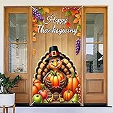 BlissYard Thanksgiving Door Banner 35x70 Inch Fall Turkey Pumpkin Porch Sign Vertical Harvest Decoration Autumn Outdoor Front Door Cover Farmhouse Wall Yard Decor Holiday Home Party Supplies