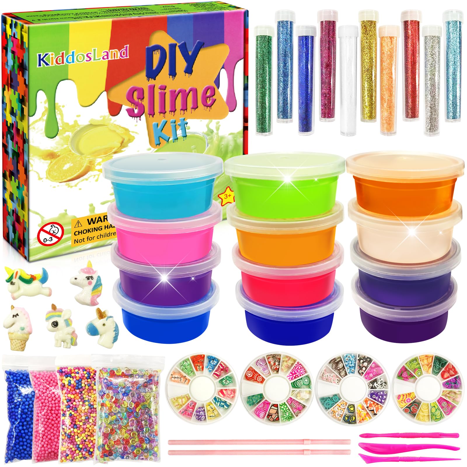 KiddosLand DIY Fluffy Slime Kit-12 Colors Crystal Slime Making Kit for Kids Girls and Boys Craft Activity, Ideal Toys, Gift for Age 6+