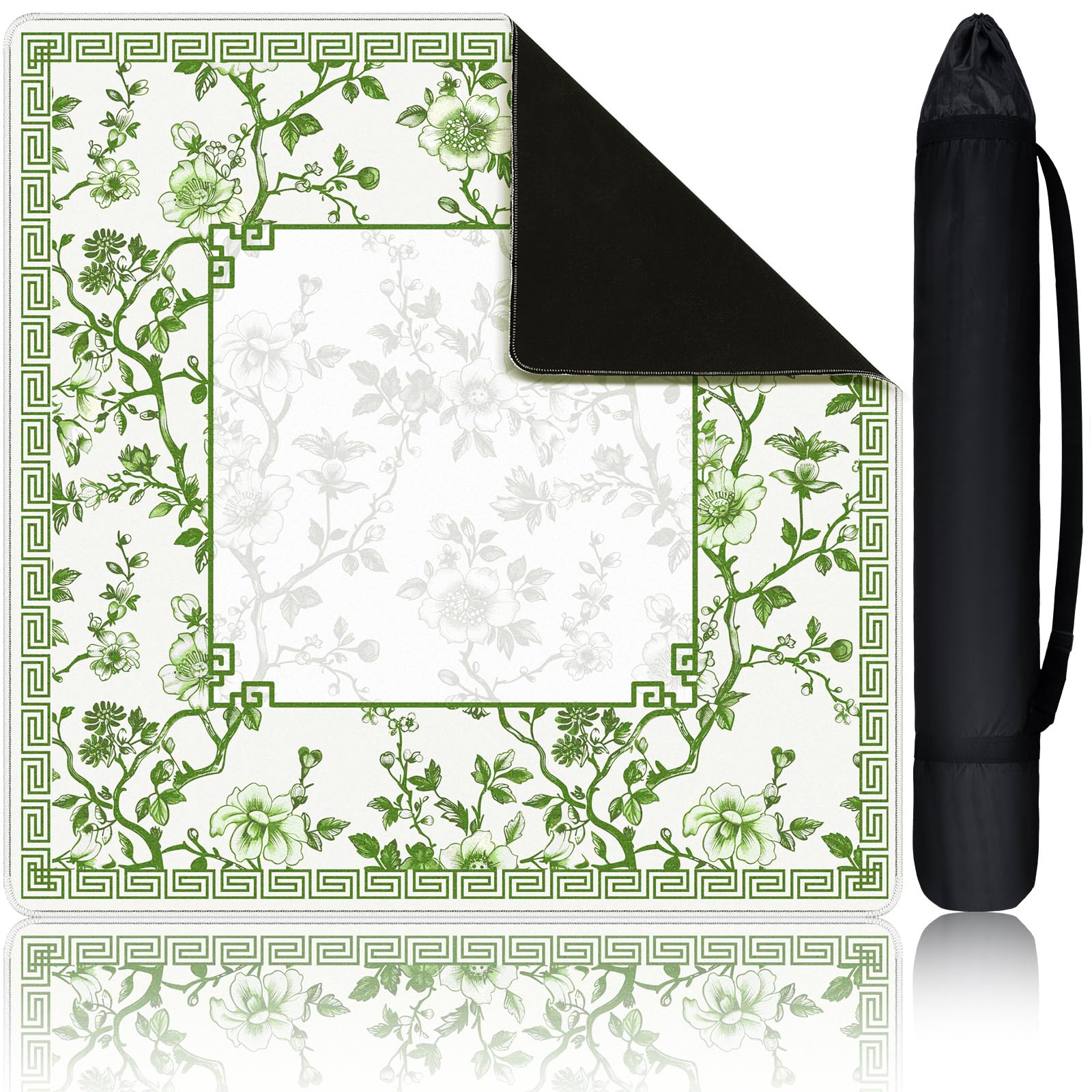 Photo 1 of Sonwyoung Chinoiserie Mahjong Mat with 1 Carrying Bag 31.5" x 31.5" Green and White Rubber Anti Slip and Noise Reduction Multi Purpose Game Table Cover for Mahjong, Card, Board Tile Games