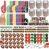 Aoriher 120 Pcs Football Sport Balls Party Favors Set Serve 24, Football Goodie Foam Finger Mini Stress Ball Slap Bracelet Charm Bracelet Stamp for Kids Party Supplies