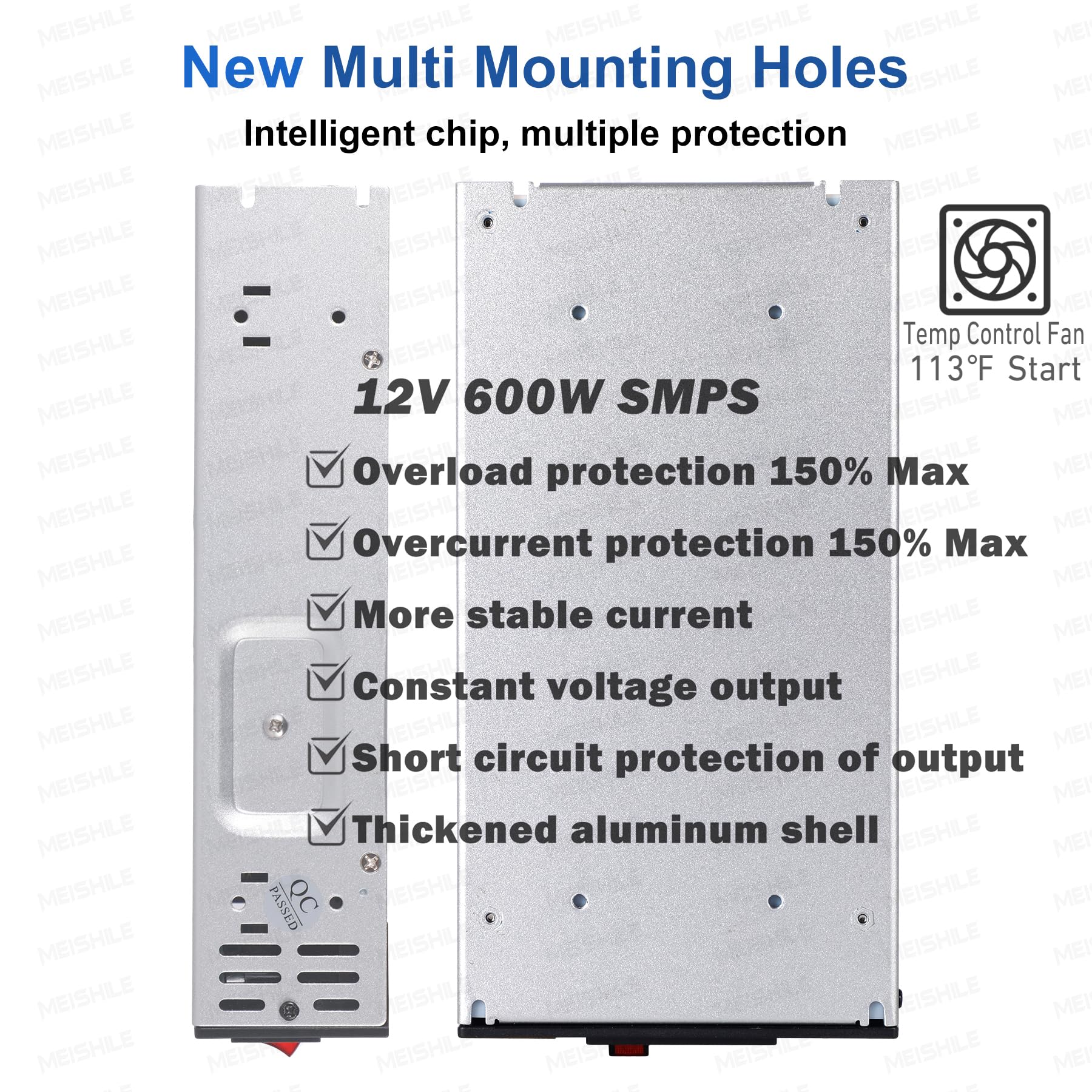 DEWIN Schakelende voeding, verstelbare DC-voeding 0-15V 50A 600W Schakelende voeding AC230V naar DC12V Transformator for LED-strips Licht, CCTV, Computerprojecten, 3D-printer