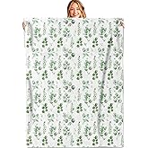 MIEPOS Green Botanical Watercolor Throw Blanket, 50x60in, Soft, Lightweight Flannel, Eucalyptus and Leaf Blankets, Gifts for Women, for Home Living Room Decor