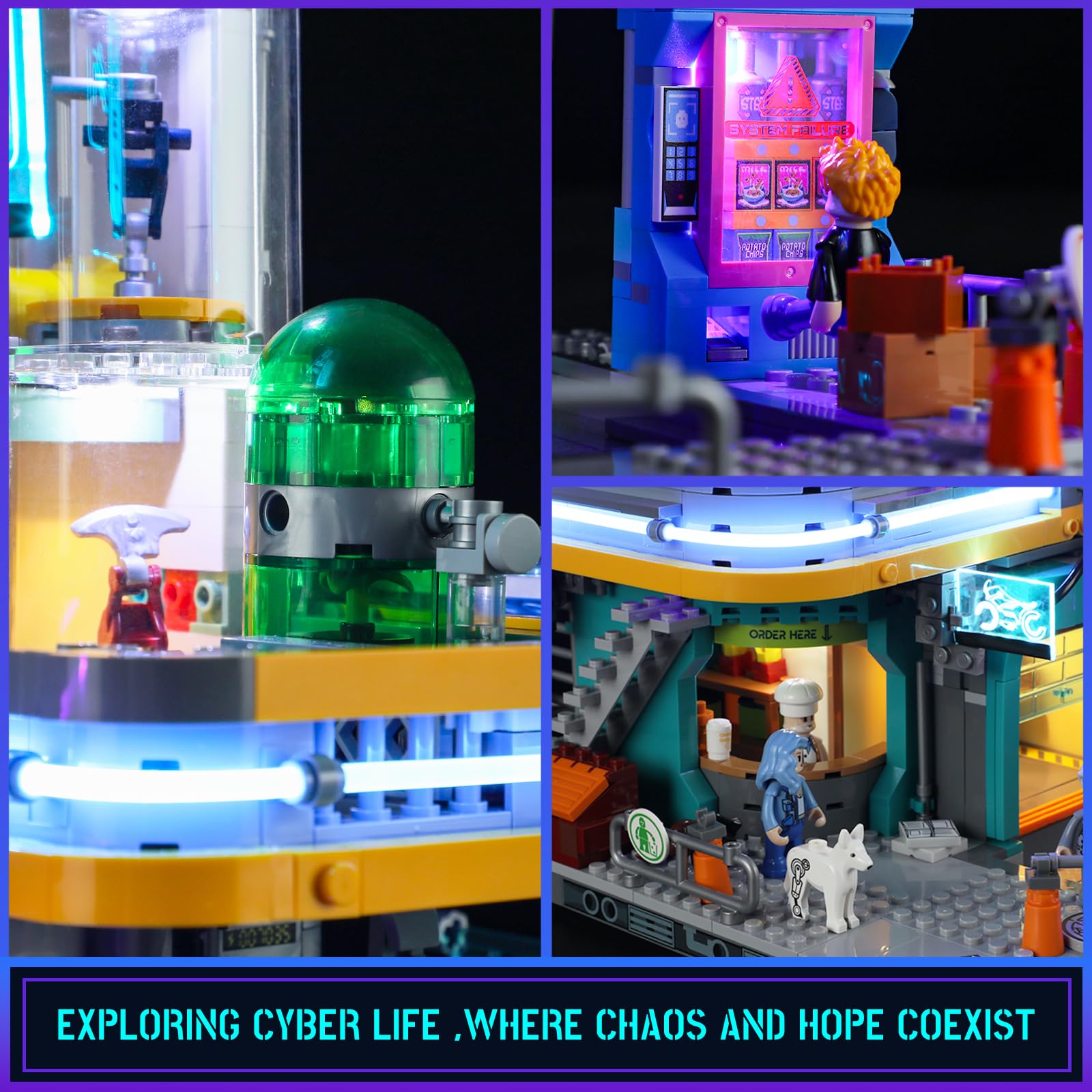 FUNWHOLE Cyberpunk-Villa Beleuchtetes Baustein-Set – 2524 Teile Zukunftsstadt-Modulgebäude Bausatz, Ideales Ausstellungsstück für Erwachsene und Sci-Fi-Fans 5