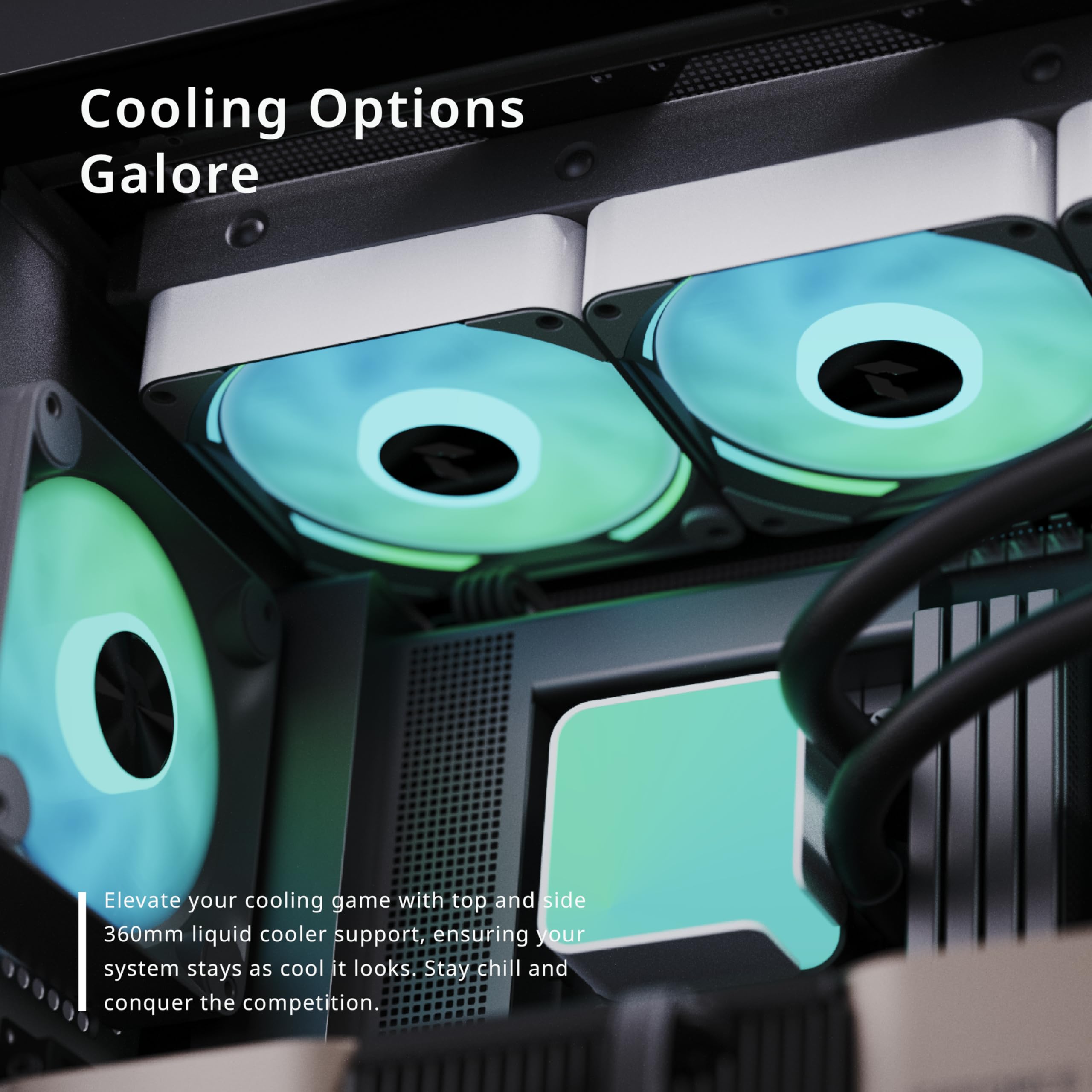 APNX C1 Mid-Tower ATX White PC Case, 4 Included High Airflow APNX FP1 ARGB Fans, up to 11 Total Fan Slots, Top and Side 360mm Liquid Cooler Support, 5-Port PWM ARGB Control Hub