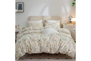 King Floral Duvet Cover, 100% Cotton Chic Floral Bedding Sets King 3 Pieces Green Red Flower Leaves King Duvet Cover Floral, 