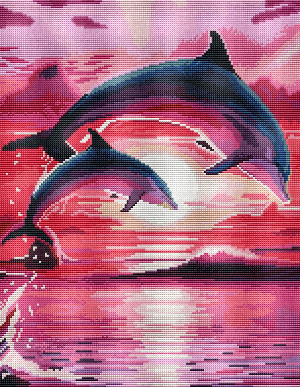 Abillyn Embroidery Cross Stitch Kits Sunset Dolphins Ocean Stamped with Printed Pattern Starter Kit (Dolphins)