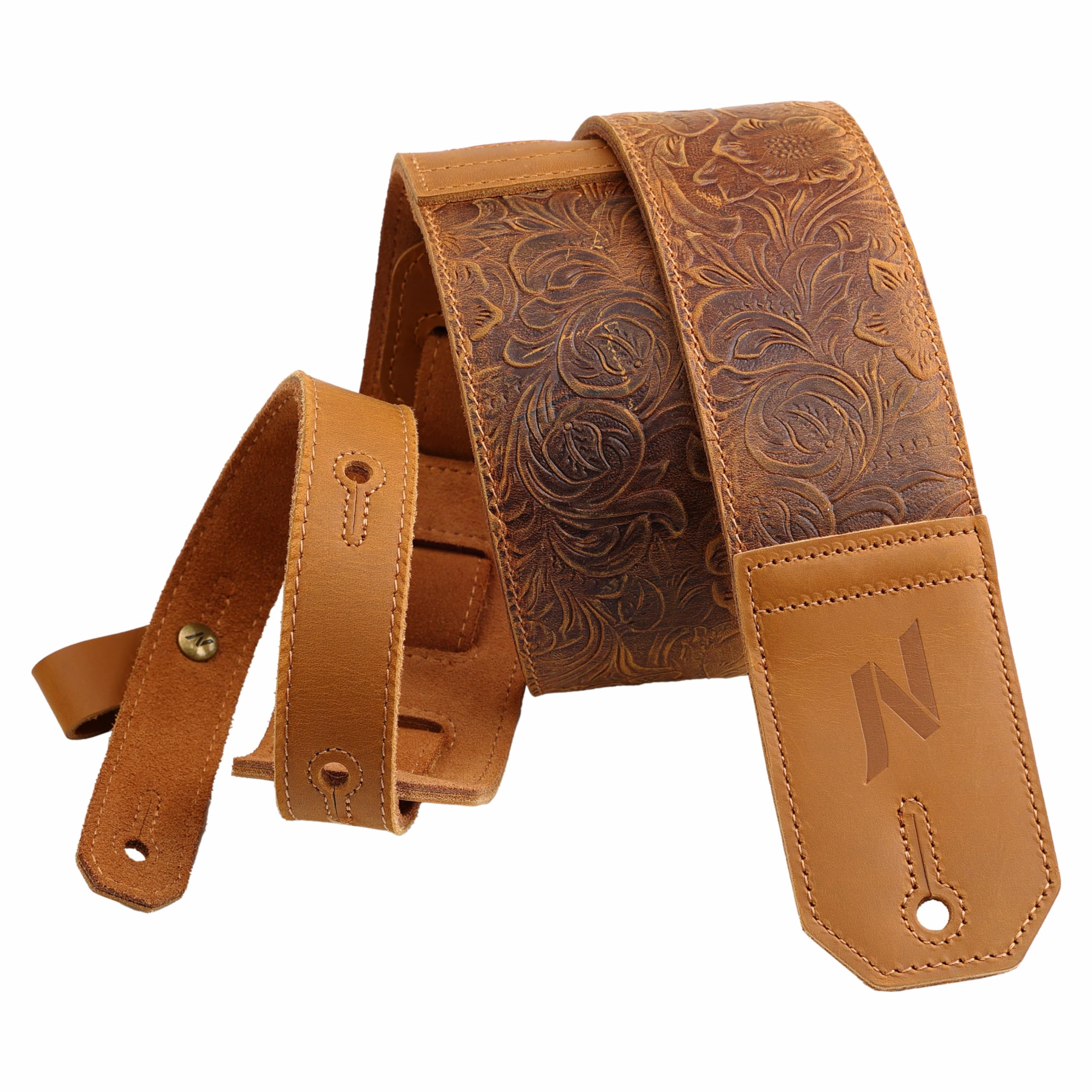 Nefelibata Guitar Strap,2.3" Wide Full-Grain Sculpted Leather Guitar Straps with Soft Padding for Bass, Electric & Acoustic Guitar (Sahara Yellow Embossed)