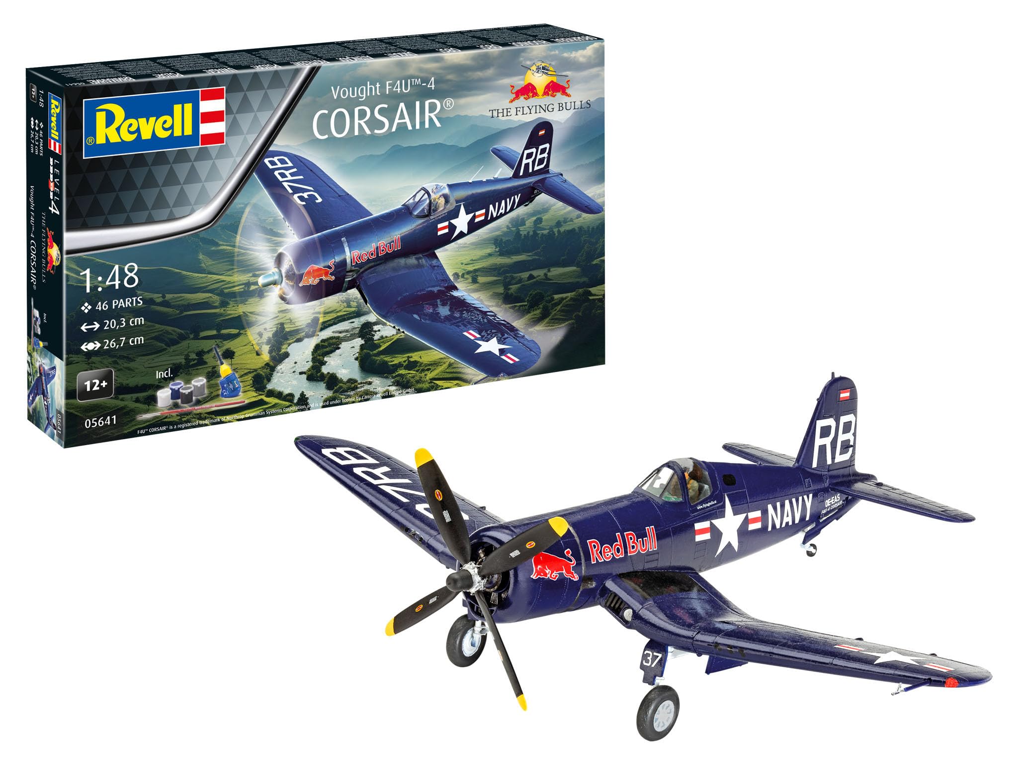 Revell Gift Set 05641 F4U-4 Corsair: Flying Bulls 25th Anniversary 1:48 Scale Unbuilt Plastic Model Kit with Accessories