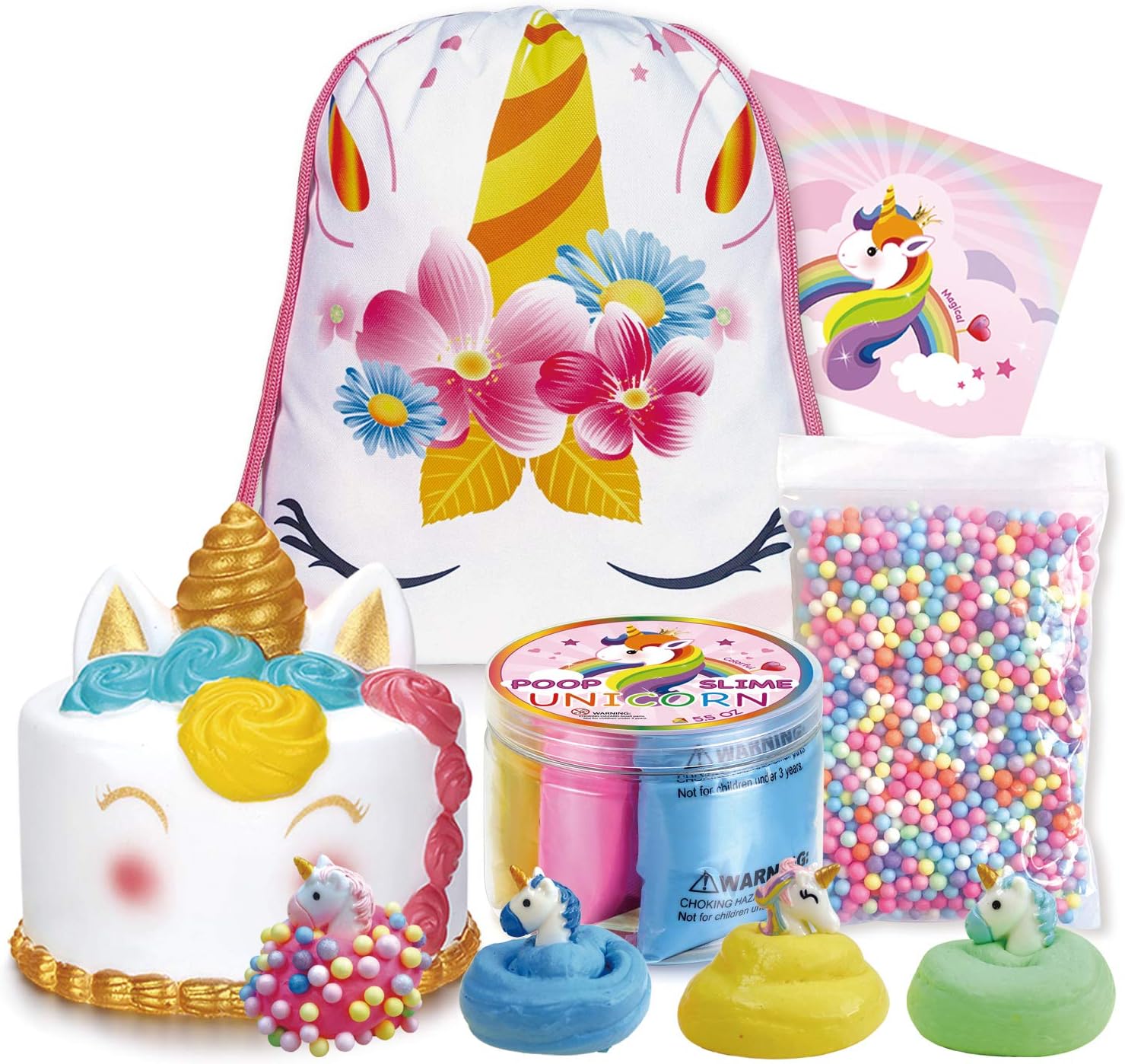 LittleBoo Unicorn Gift Set - Unicorn Squishy, Unicorn Slime, Unicorn Drawstring Backpack, Unicorn Card - Unicorn Gifts for Girls (Magical Unicorn)