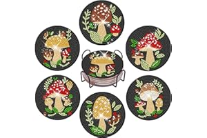EWJRNSF 6 PCS Diamond Painting Art Coaster Set with Holder Diamond Art Coasters Small Diamond Painting Coasters Kit for Beginners Adults and Art Craft Supplies Item Mushroom Shaped.