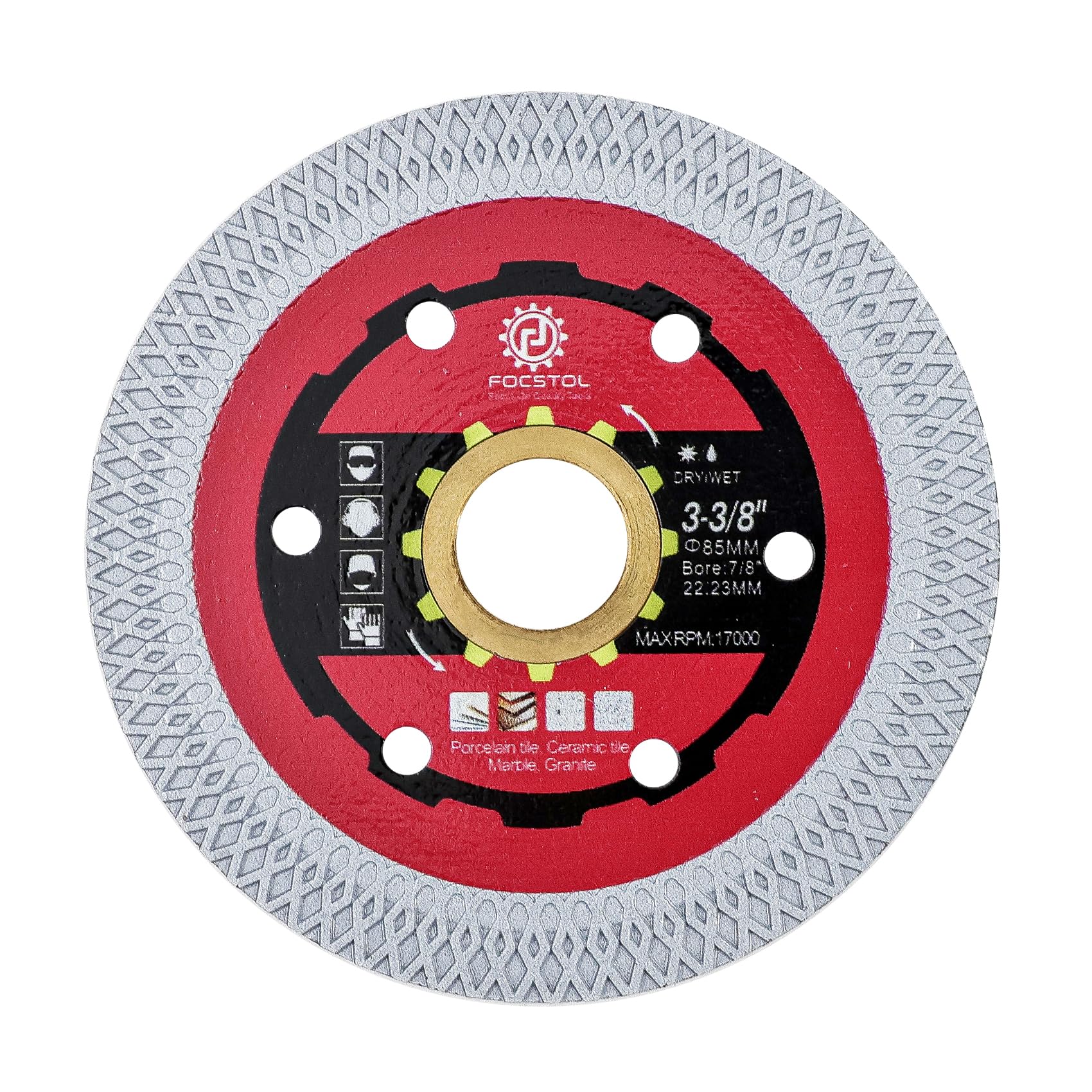 FOCSTOL Diamond Tile Saw Blade - 85mm Cutting Disc for Porcelain Ceramic Tile Marble Granite Quartz Arbor 22.23mm x 15.875mm