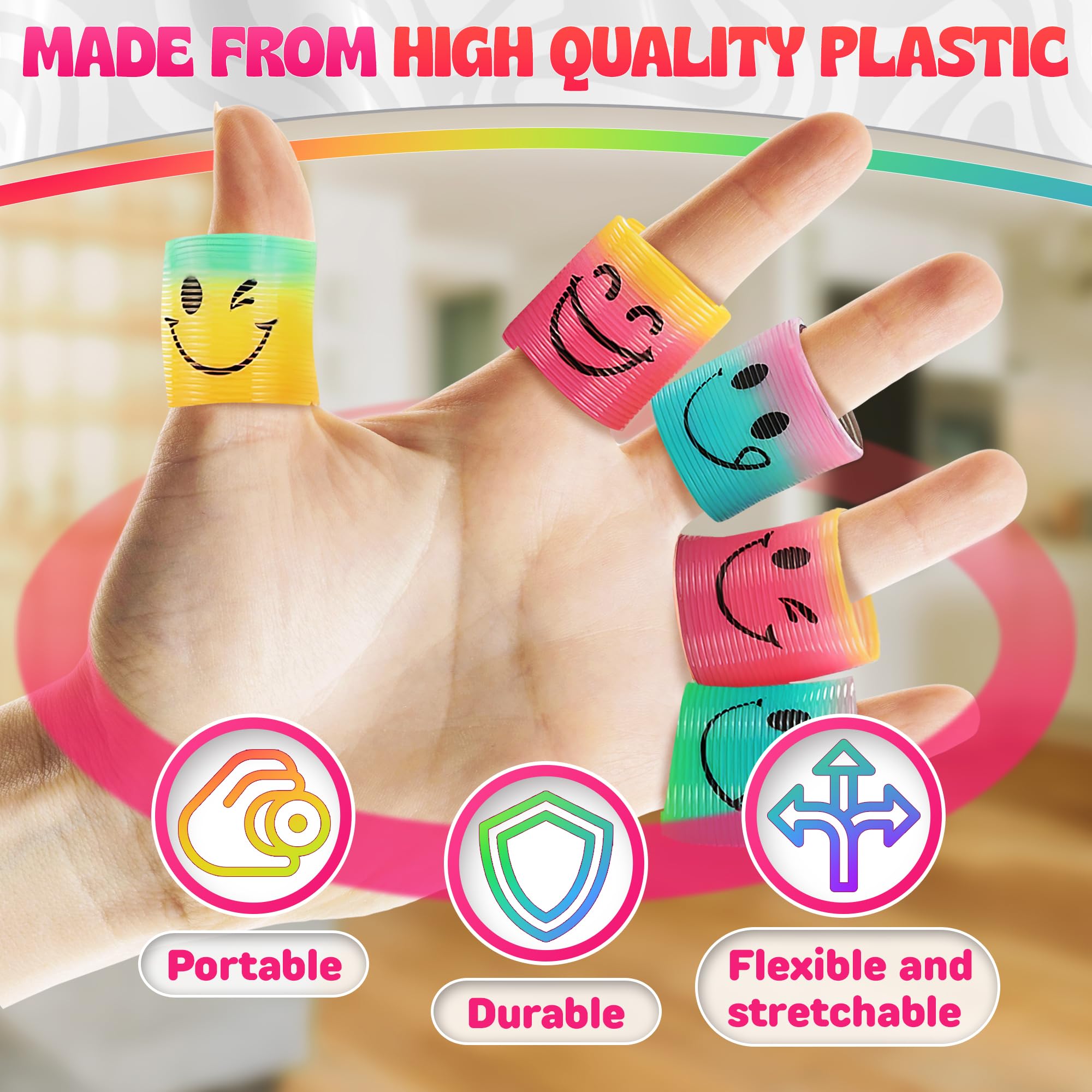 30 Pcs Flexible Mini Springs with Cheerful Faces - Rainbow Gradient Spring Toy Set for Sensory Stimulation, Finger-Size Birthday Party Goodie Bags Stuffers - Spring Toys for Halloween Party Supplies