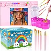 Silicone Painting Mat Set 23.6" x 15.75" with Brush Cleaner & 10 Brushes – Non-Slip, Washable Art Station for Watercolor, Acrylic & DIY Crafts (Pink)