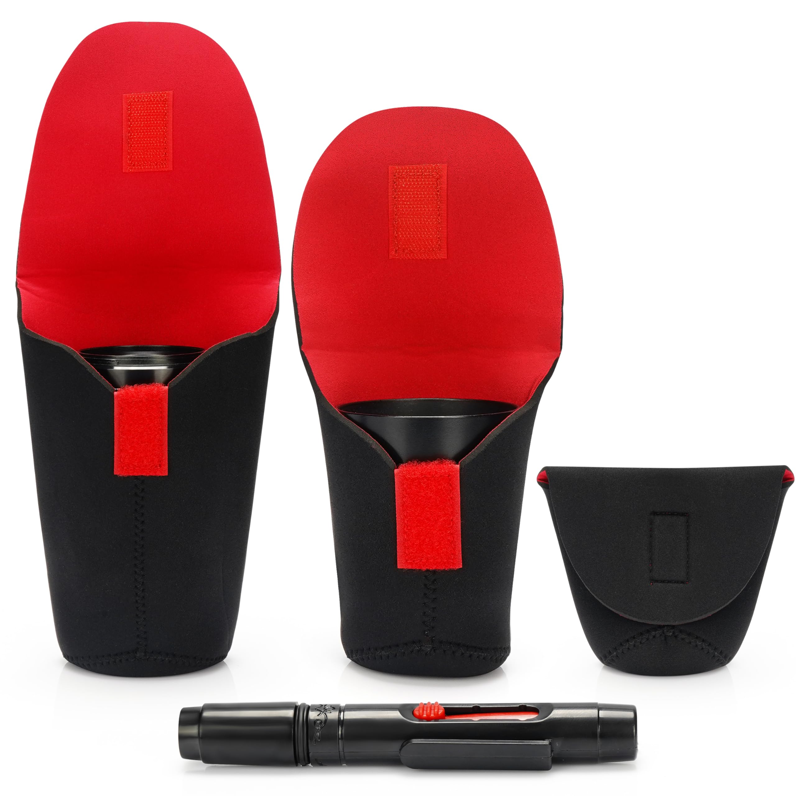 BELLE VOUS 3 Pack Protective Camera Lens Pouch Bags & Cleaning Pen - Universal DSLR Camera Lens Case Set - Small, Medium & Large Sizes