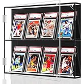 NIUBEE Acrylic Baseball Card Display Case, 8 Graded Card Display Frame Wall Mount with UV Protection Clear View, Sports Card Display Case with Magnetic Door for Football Basketball Hockey, Horizontal