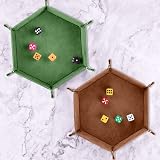 SIQUK 2 Pieces Dice Trays Hexagonal Folding Tray PU Leather Velvet Holder Green view 6