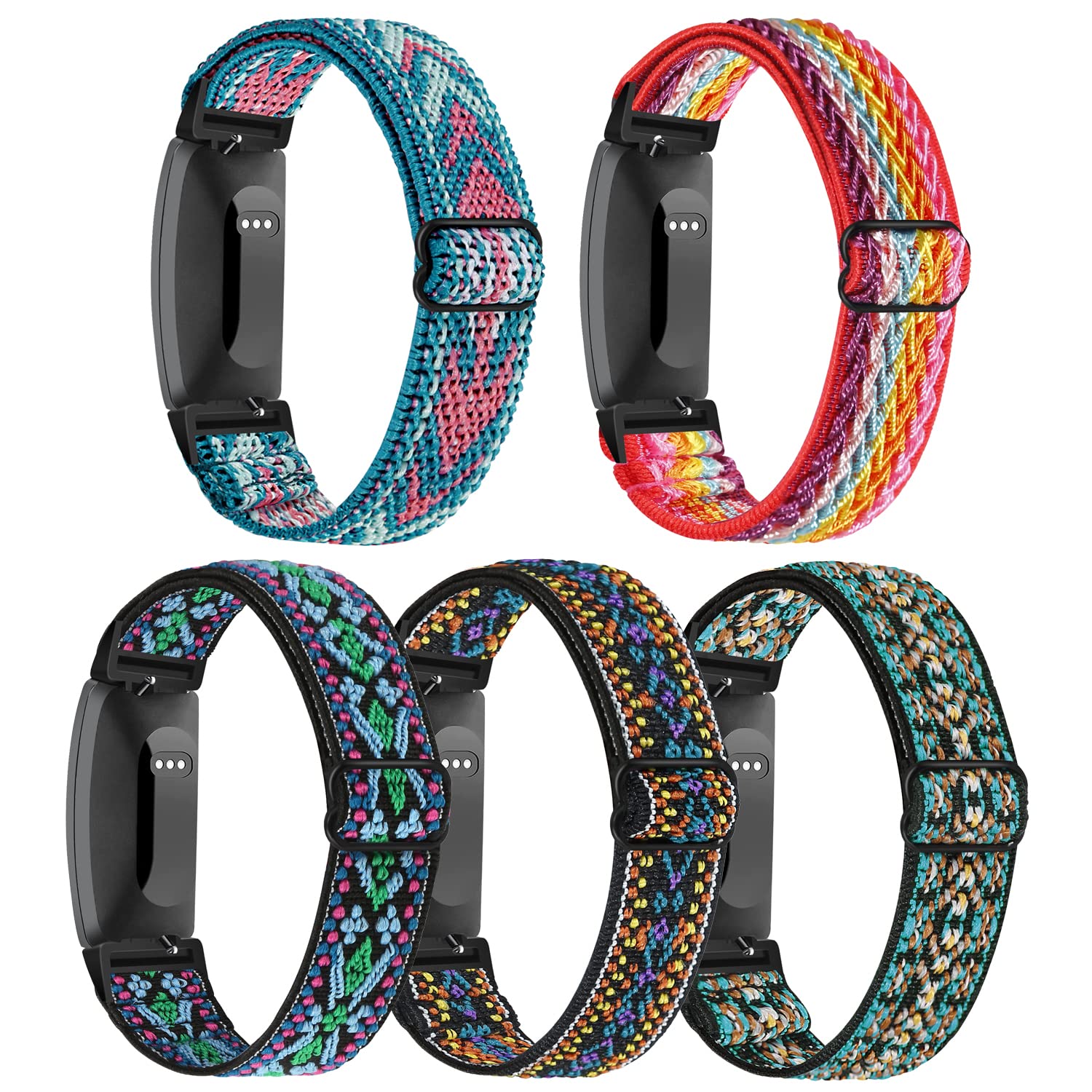 HUYIIO Adjustable Elastic Inspire 2 Straps Compatible with Inspire 2 / Inspire/Inspire HR, Stretch Soft Nylon Sport Breathable Wristband Replacement Women Men (5 Pack)