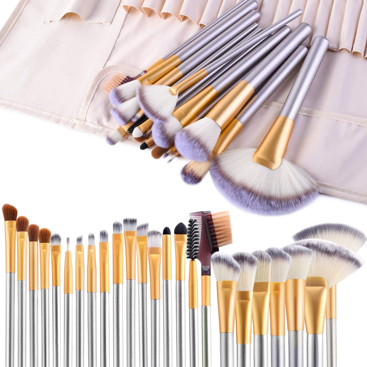 24pcs Make up Brushes, Premium Cosmetic Makeup Brush Set for Foundation Blending Blush Concealer Eye Shadow, Cruelty-Free Synthetic Fiber Bristles, Travel Makeup Bag
