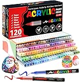 TECADA 120 Colors Acrylic Paint Markers, Soft Brush Tip Acrylic Markers Set, Paint Pens for Wood, Fabric, Canvas, Glass, Stone, Canvas, Rock Painting and DIY Crafts Art Supplies