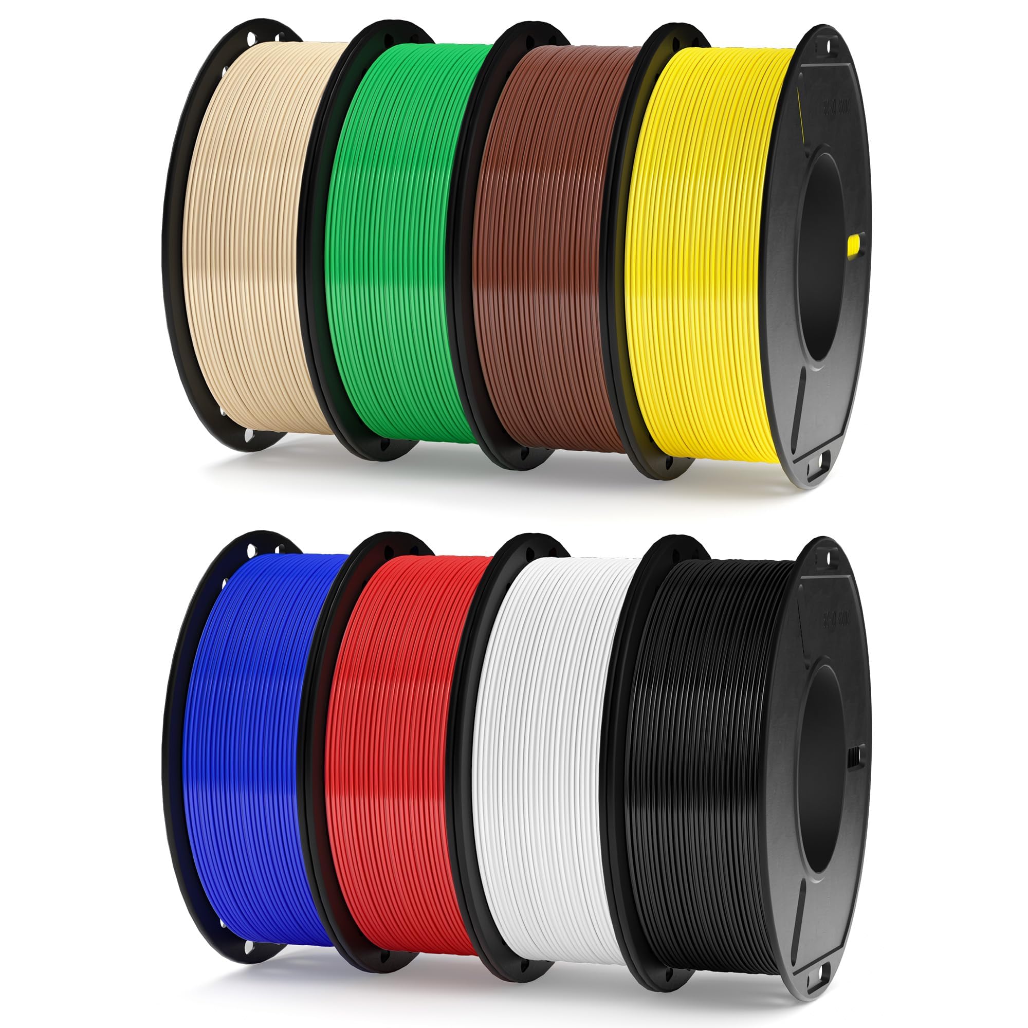 Photo 1 of * SEVEN TOTAL, NO RED * ELEGOO 250g Rapid PETG Filament Bundle 1.75mm, 8 Colors High Speed 600mm/s 3D Printer Filaments Dimensional Accuracy +/- 0.02mm, 8 Pack 250g Spool Brown/Beige/Black/White/Red/Blue/Green/Yellow