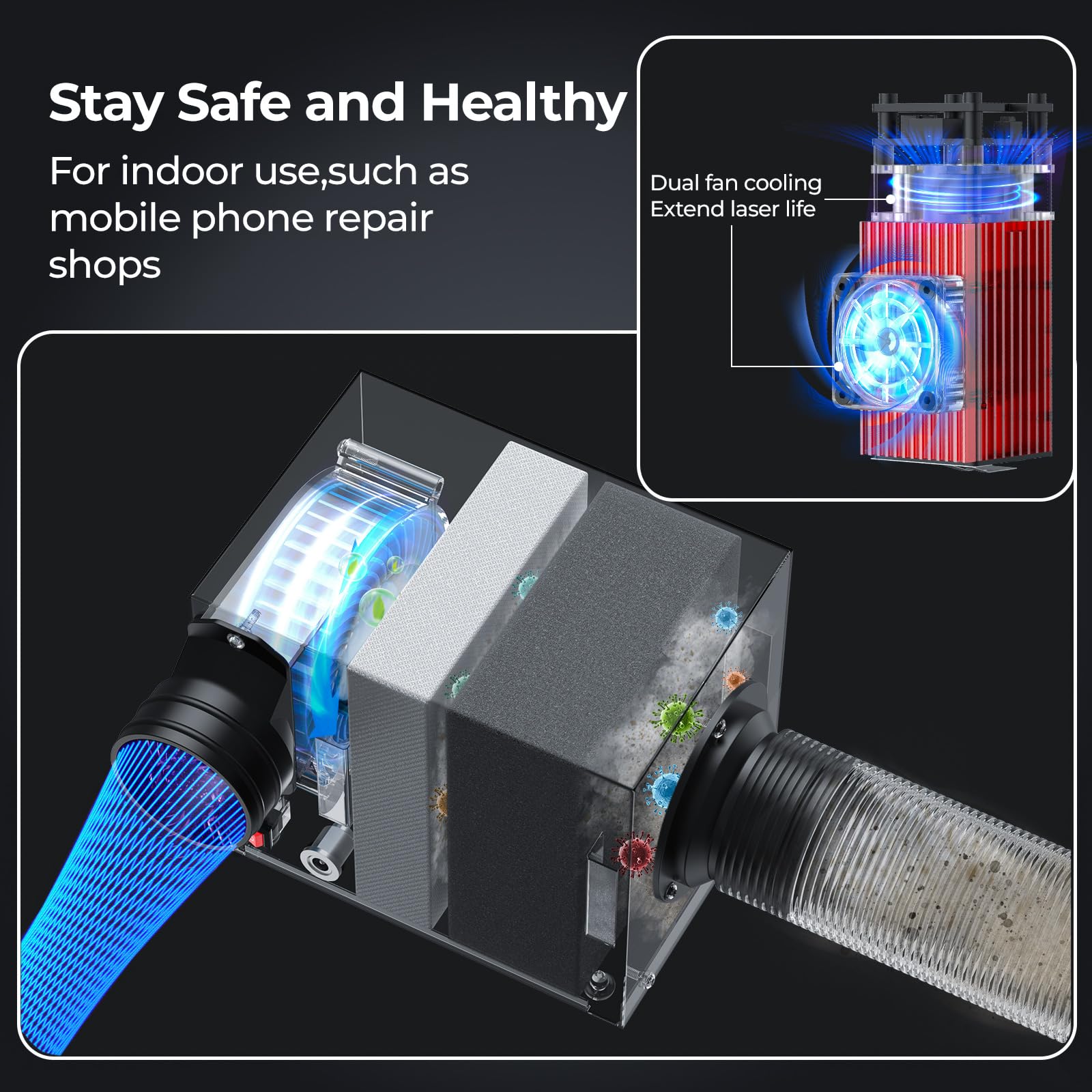 SRWOR V2 Laser Machine for iPhone 8-15 Series Back Glass Replacement, Cell Phone Repair Laser Safely, Auto-focus Laser Seperator Engraving Machine with Air Filter and Phone Repair Tools