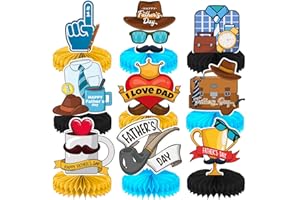 WEHOO Happy Fathers Day Decorations, 9 Pack, Table Centerpieces for Fathers Day Decor, Double Sided Printing Honeycomb Centerpiece, Fathers Day Party Supplies