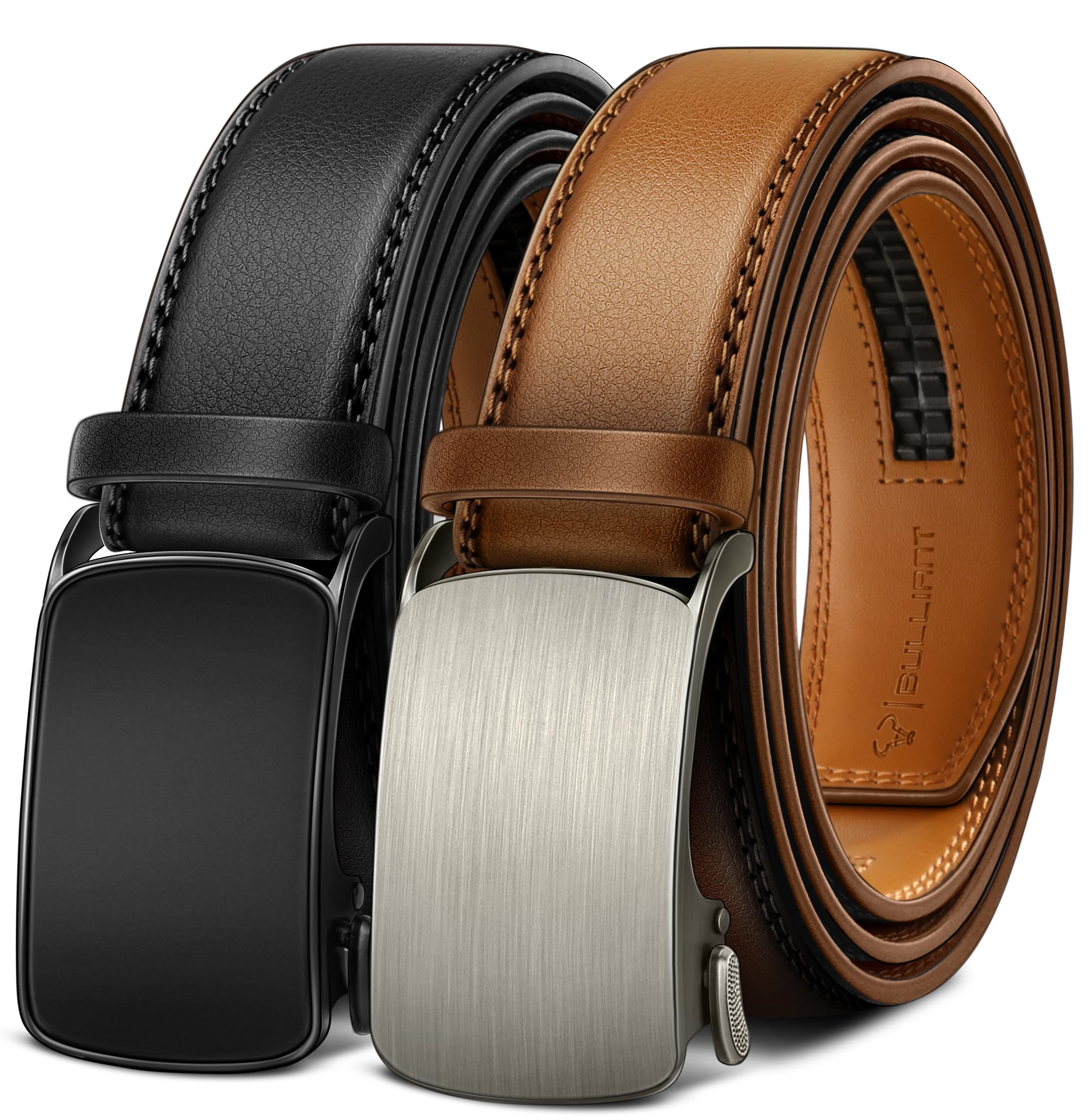 Photo 1 of BULLIANT Men Belt 2 Gift Pack, Ratchet Belt Fully Adjustable For Men Dress Casual Pants Jeans 1 3/8" -Noncuttable(Black/Orange Brown,44"-52" Waist Adjustable)