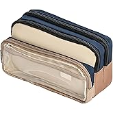 UIVXXUD 4-Layer Transparent Large Capacity Pencil Case - Ins Aesthetic Japanese Style Makeup & Supplies Organizer Pouch (Brown)