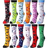 Wesiti 12 Pairs Funny Men's Hockey Socks Gift for Men Women Sports Fans and Players Novelty Cotton Athletic Crew Socks Birthday Winter Gift for Ice Hockey Lovers Valentine's Present