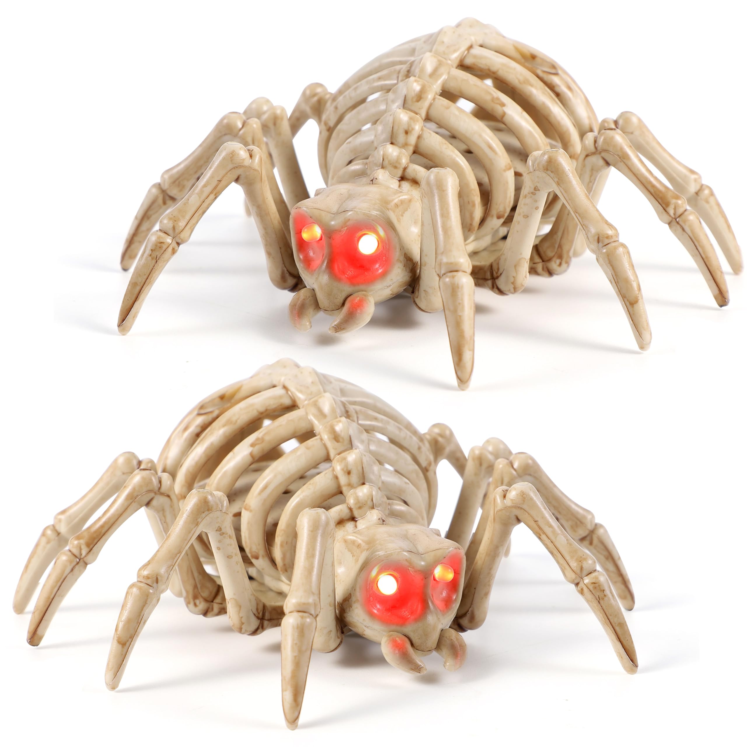 Photo 1 of JOYIN 2 PCS Halloween Spider Skeleton Decoration, 4.5 inch Glowing Plastic Animal Bone Model, Light-Up Halloween Decoration for Parties, Haunted House Cemetery Indoor Tabletop Decorations