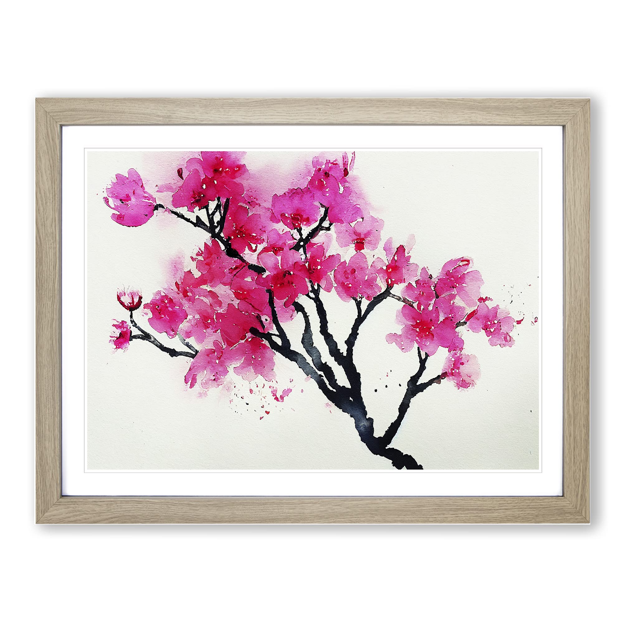 Cherry Blossom Flowers Vol.4 Framed Print | A4 Oak Framed Wall Art | Ready to Hang | Modern Floral Picture | Living Room Bedroom Lounge Office